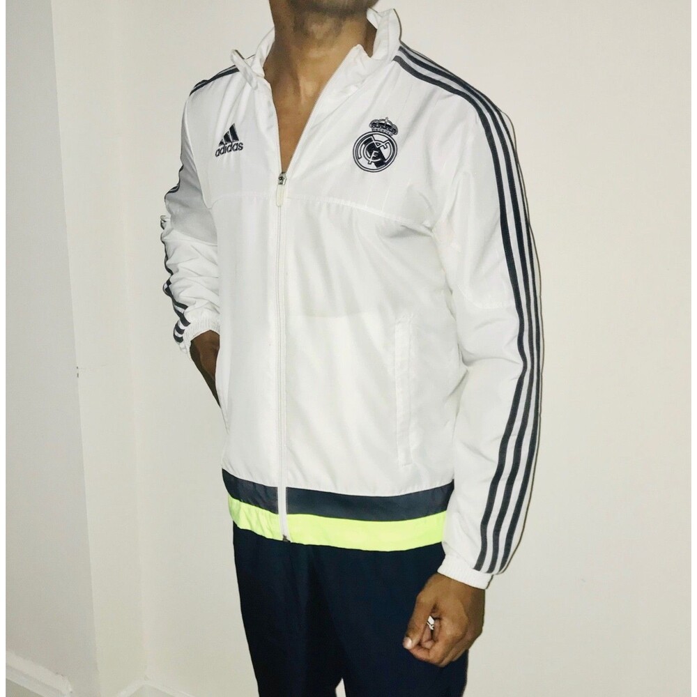Adidas Vintage Rare Real Madrid Woven Nylon Glanz Anthem Jacket White Small